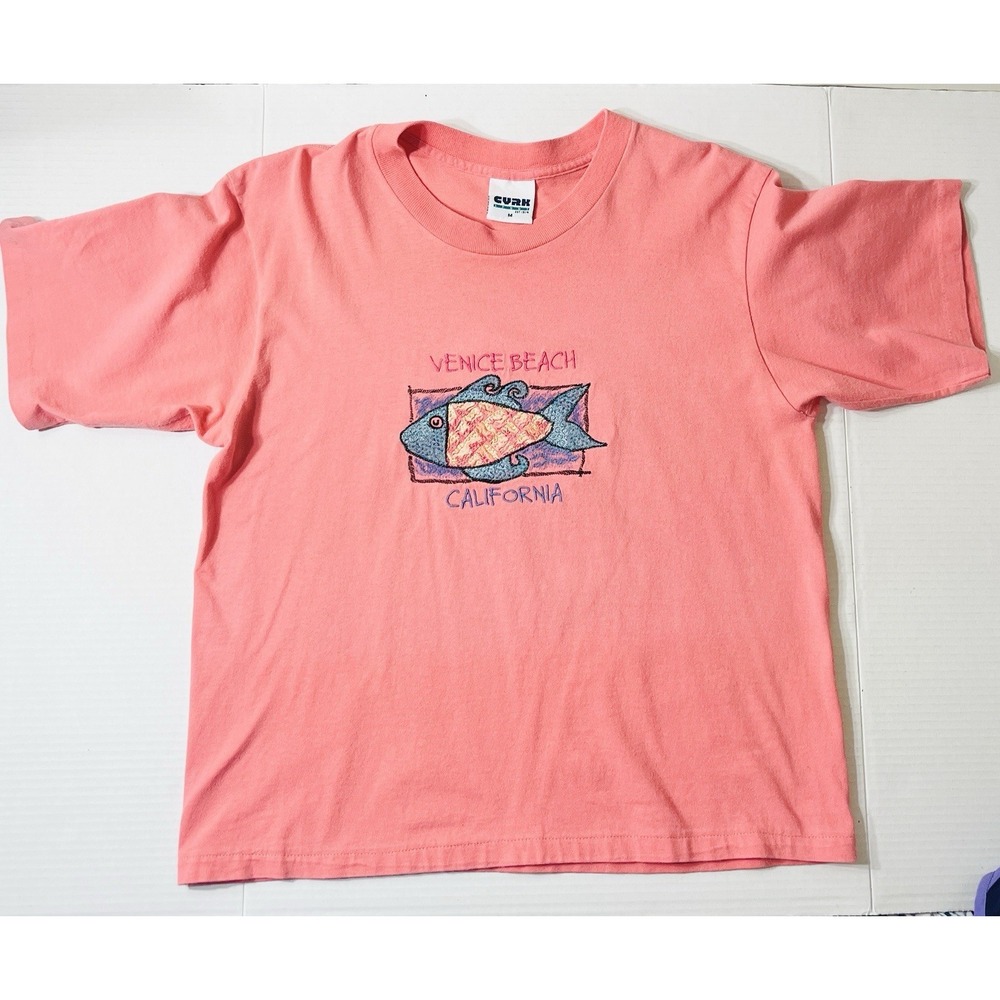 Vintage‎ 90s Single Stitch T-Shirt Women's Medium Pink Venice Beach Embroidered